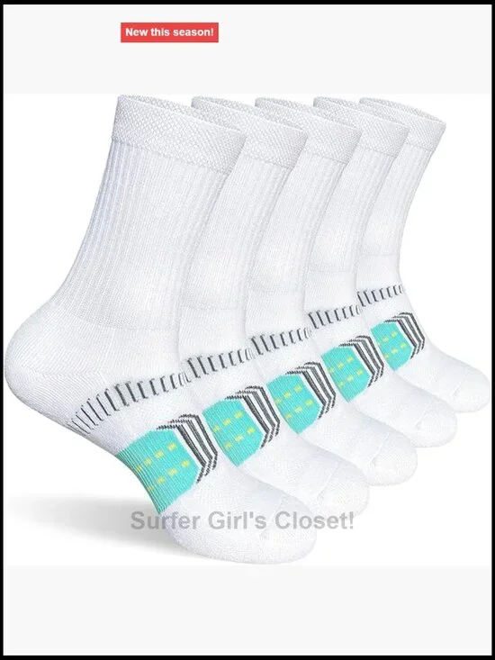 Womens Cushioned Breathable Athletic Running Crew Socks 5 Pairs