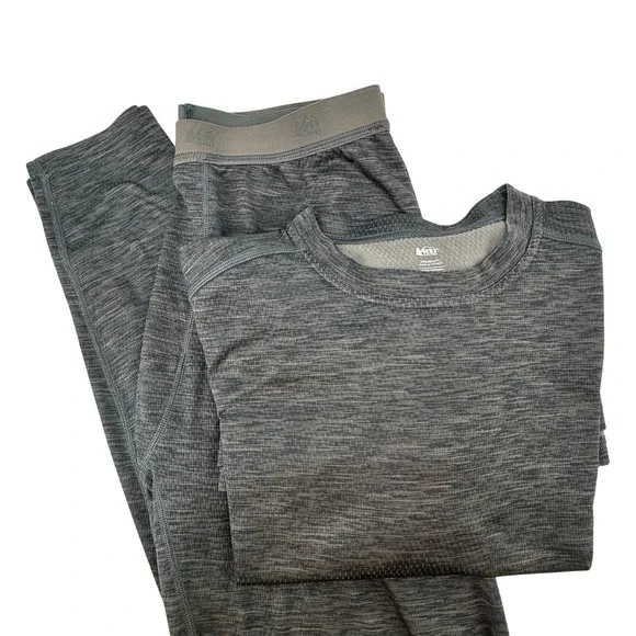 REI Co-op Mens Medium Gray Space Dye Midweight Base Layer Set Top & Bottoms