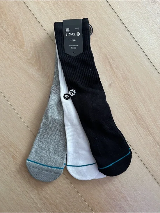 Stance Men’s 3-Pack Casual Crew Socks — Black, White & Gray