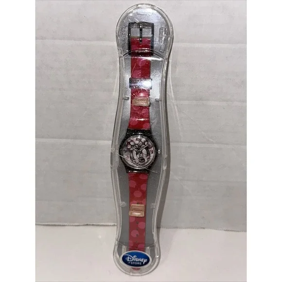 Disney Store Minnie Mouse Watch Red Polka Dot Strap Analog New F693-5205-0-10182