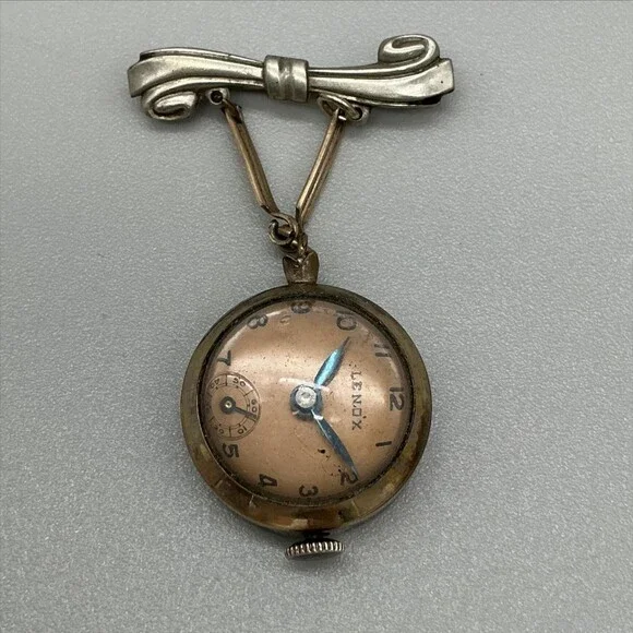 Vintage Lenox Bow Brooch Nurse Watch Women 22mm Bronze Gold Tone Manual