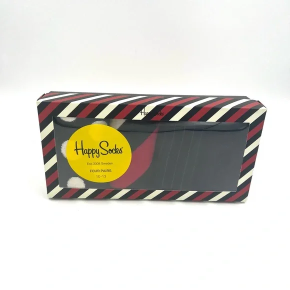 NEW Happy Socks Four Pair‎ Pack (10-13) Red/White/Black Stripe Polka Dots