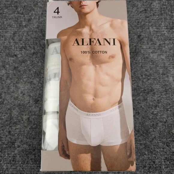 Alfani‎ Mens 4 Pack Trunk Briefs 100% Cotton Tagless Moisture Wicking White XL