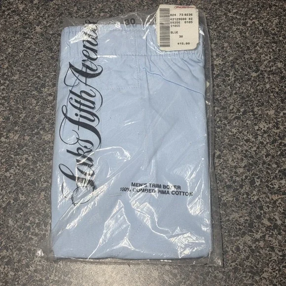 Vintage Saks Fifth Avenue Mens Trim Boxer Pima Cotton NOS Deadstock Blue Size 30