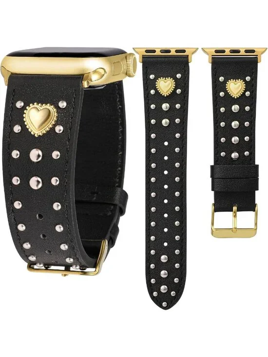 Stylish Studded Leather Apple Watch Band for Women - Adjustable & Durable Design