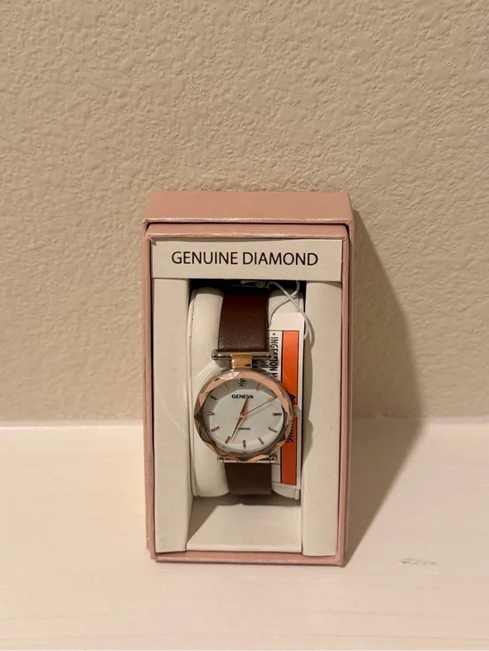 Geneva Rose Gold and Brown Leather Dress Watch