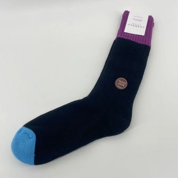 Lorenzo Uomo Boot Socks Mens 10-13 Black‎ Purple Blue Colorblock Made in Italy