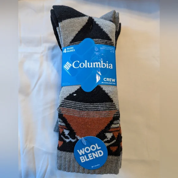 Mens Columbia Crew Wool Blend Socks 4 Pairs Brand New