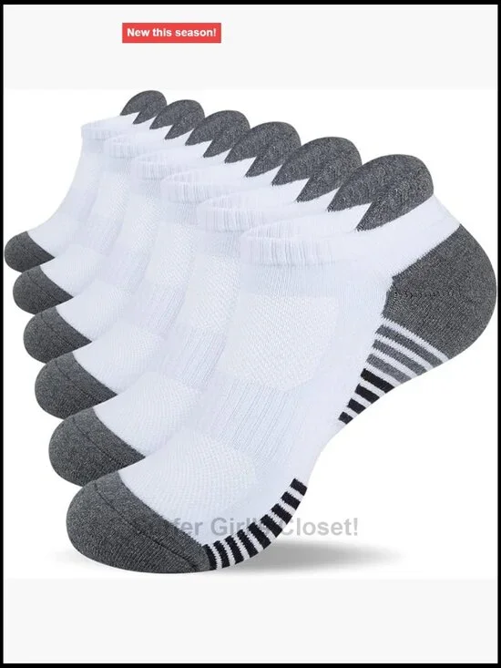 6 Pairs Low Cut Cushioned Anti-Blister Tab Athletic Socks Unisex Running Socks