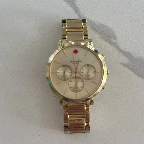 kate spade Gold-Tone Women's Chronograph Watch with White Dial and Pink Accent
