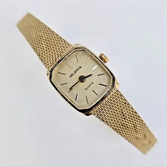 VTG Helbros Women's‎ Watch 15MM Gold Dial Gold Milanese Band 5.5