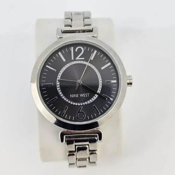 Nine West Women's‎ Watch 36MM Black Dial Gray Bracelet Band 6