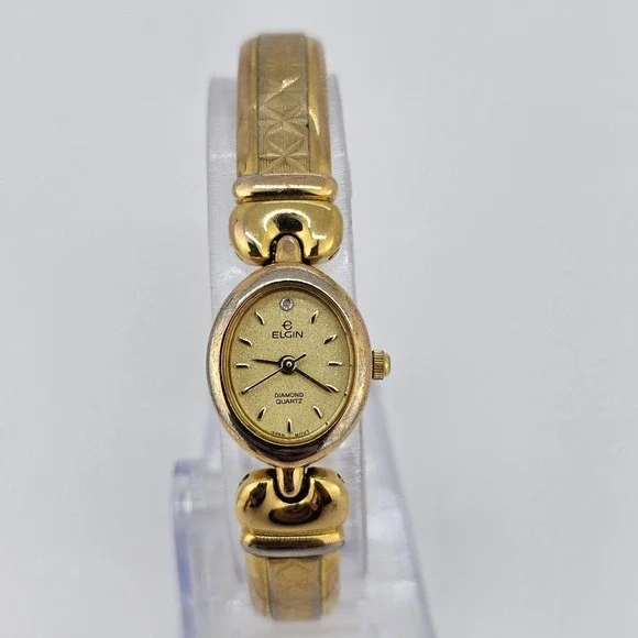 Elgin Diamond Women's Watch 16MM Gold Dial Gold Bracelet Band 6