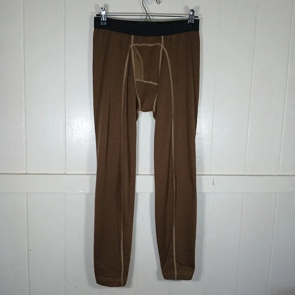 Beyond Clothing Base Layer Pants Mens Medium Brown Grid Fleece Thermal Leggings