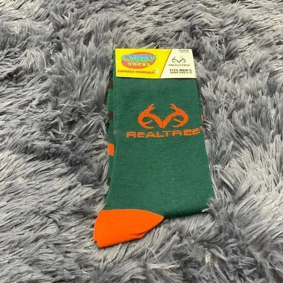 Cozy Socks - Realtree Men's Casual Green and Orange Socks - New