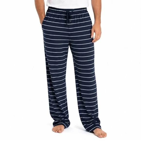 Dearfoams Sleep Pants XL Navy Blue Striped Lounge Pajama Bottoms Soft Stretch