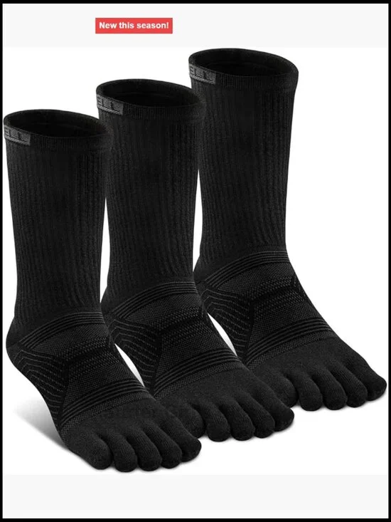 COOLMAX Mid-Calf Five Toe Socks Athletic Breathable Running 3 Pairs