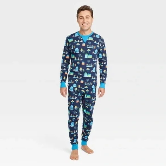 Hanukkah‎ Men’s Lions Print Matching Family Pajama Set Navy Blue Size XXL