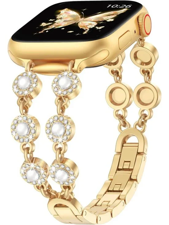 Elegant Beaded Pearl Bands for Apple Watch 38mm-46mm, Stylish Wrist Straps for