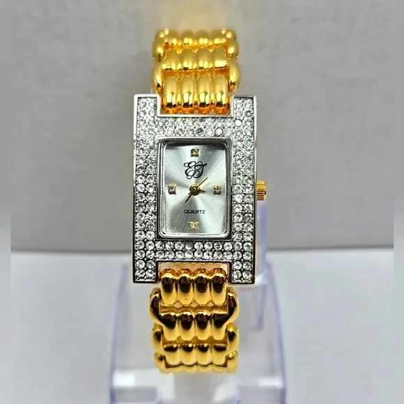 Elegant Gold and Silver Crystal-Accented Women's Quartz Watch