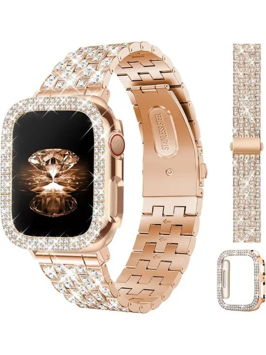 Luxury Bling Diamond Band for Apple Watch 38mm-49mm, Metal Bracelet Strap