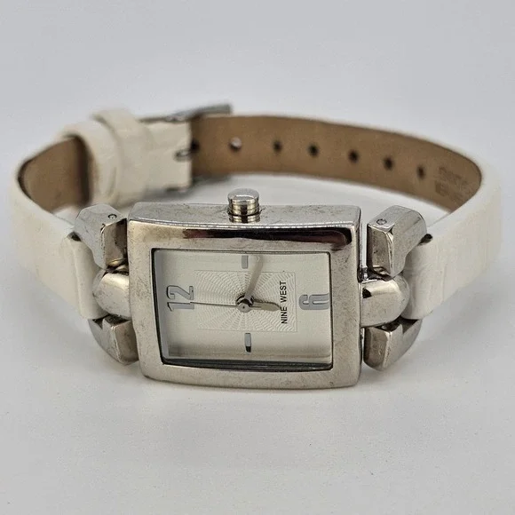 Nine West Women's Watch 21MM White Dial White Leather Bands Up to 7