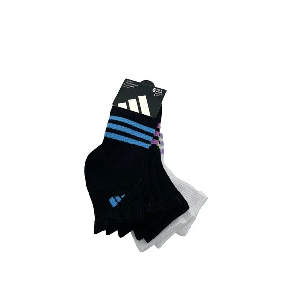 Adidas Girls Superlite 6 Pack Girl's Quarter Athletic Socks Size L‎ 5Y-7Y IR0947