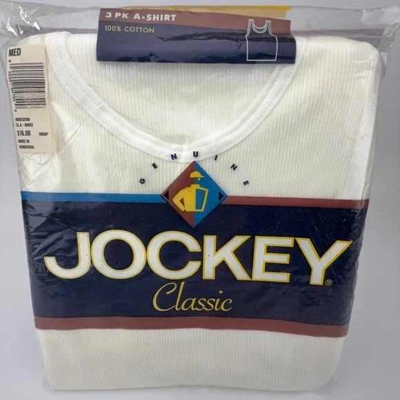 Jockey Classic Men 3 Pack A-Shirt Ribbed Tank Top White 100% Cotton Med 9613 VTG