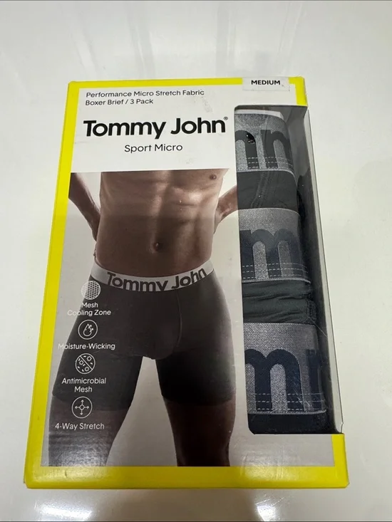 Tommy John Boxer Briefs Mens Medium 3 Pack Black Gray Blue