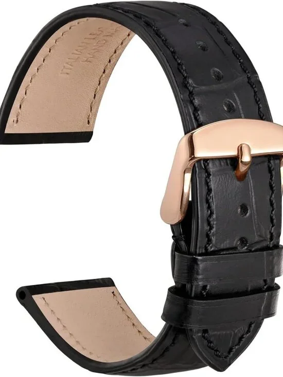 Italian Leather 22mm Watch Band, Embossed Alligator Grain, Rose Gold Buckle