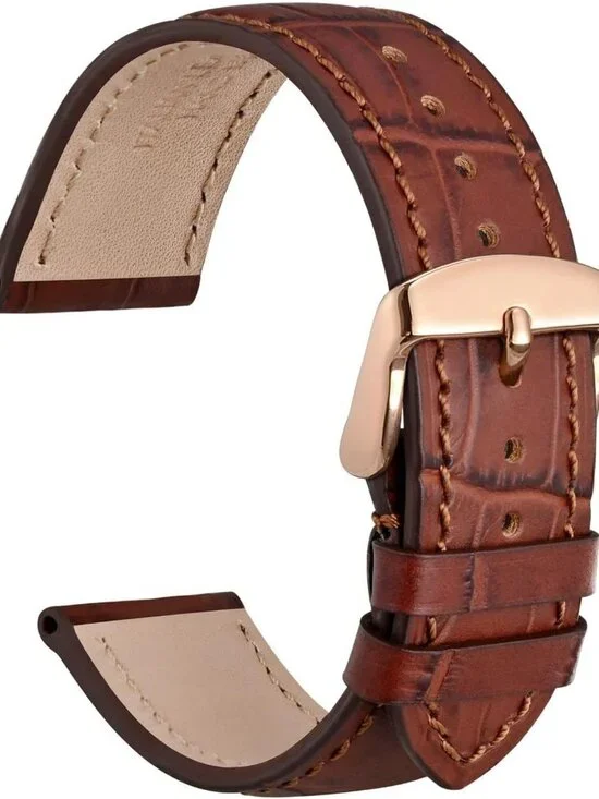 Italian Leather 22mm Watch Band, Embossed Alligator Grain, Rose Gold Buckle