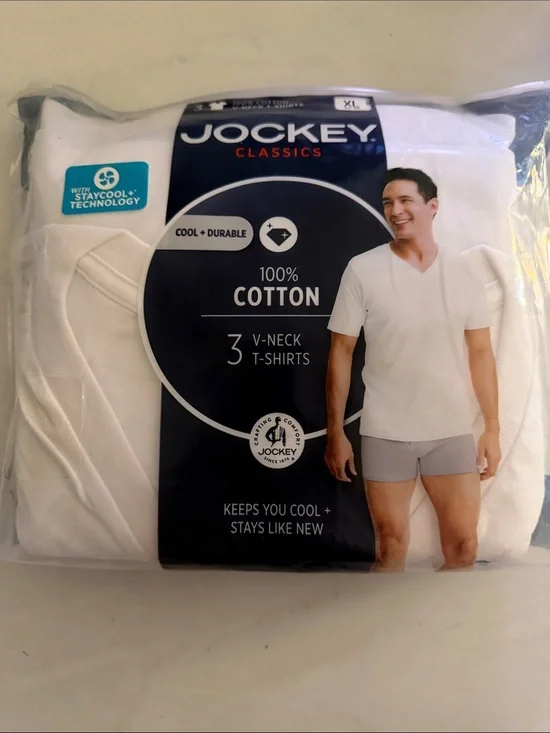 Jockey White Men’s V‑Neck Cotton Undershirts 3-Pack