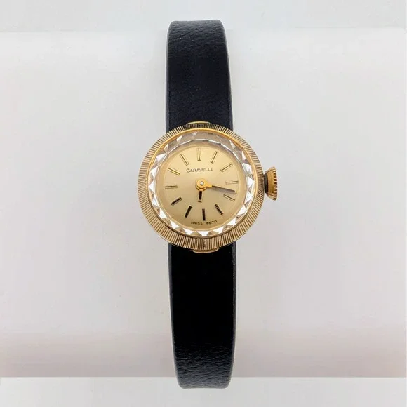 Vintage Caravelle 8670 Swiss Manual Wind Gold Tone Women's Watch Corfam Strap