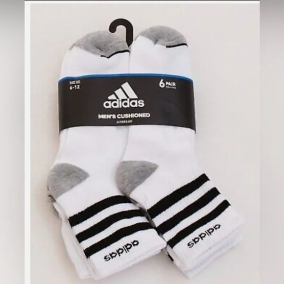 NEW Adidas 6 pack Men’s Soft Cushioned Aeroready Quarter Socks Shoe Size 6-12