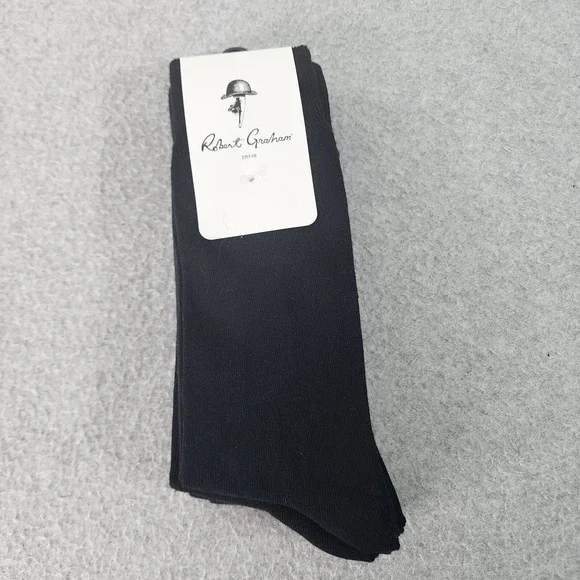Robert Graham Dress Socks Mens Size 7-12 Black Red Logo 4-Pack Mid Calf