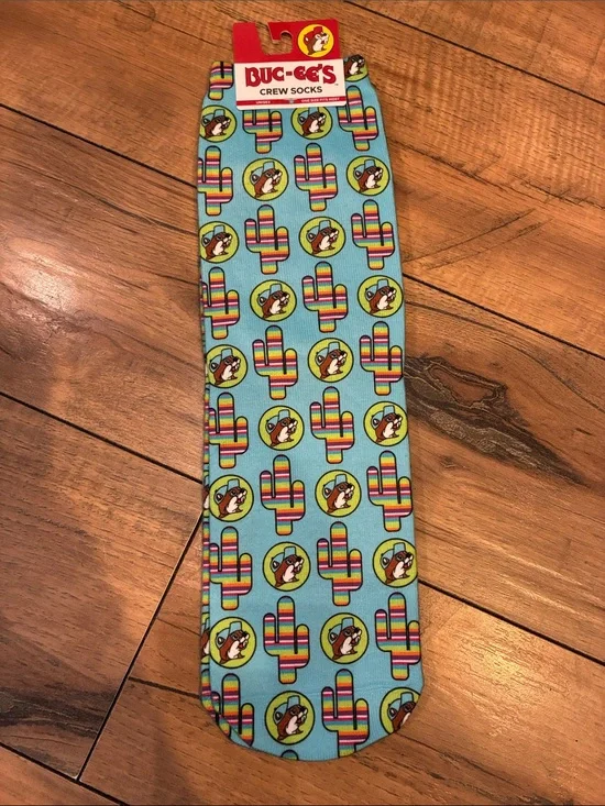 Buc-ee's Men's Light Blue Cactus Crew Socks