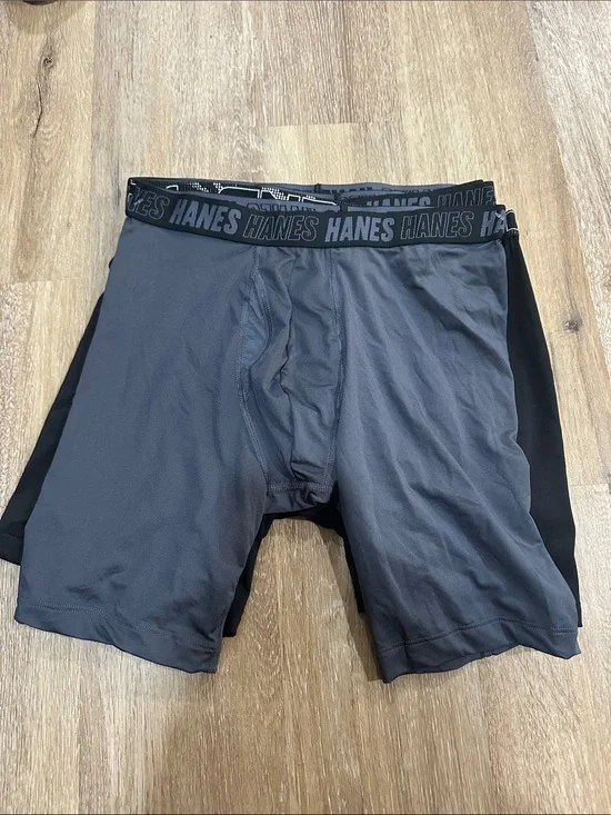 Hanes Men's Charcoal and Black Boxer Briefs with Logo Waistband set of 4