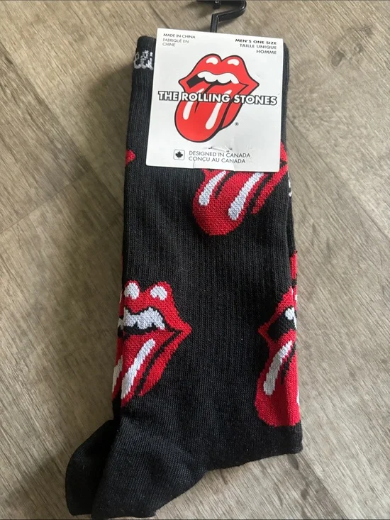 The Rolling Stones Black Socks with Red Tongue Logo Pattern