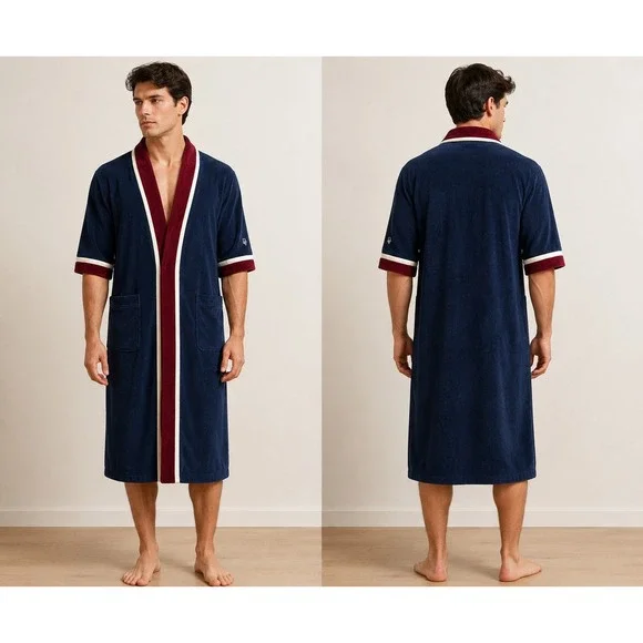 Vintage Christian Dior Robe Mens One Size Navy‎ Blue Velour Monsieur Loungewear