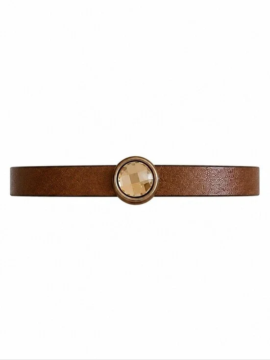 Handmade Brown Leather Magnetic Clasp Bracelet Champagne Crystal Boho Minimalist