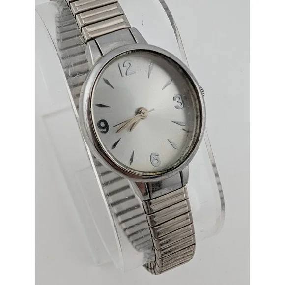 Women's Silver Stretch Band Watch 22mm Case- New‎ Battery