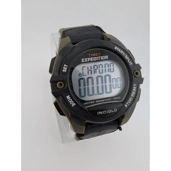 Timex Expedition Indiglo Watch 42mm Black & Green T49993 - New Battery‎