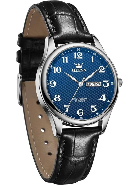 Women's Blue Leather Band Elegant Casual Ladies Small Wrists Watch for Gift
