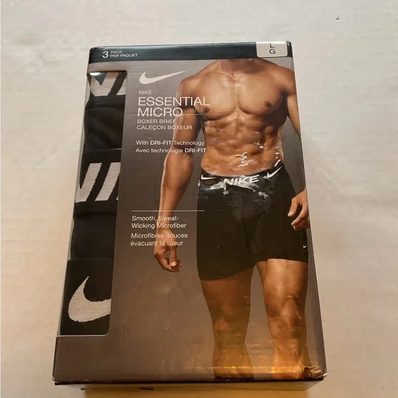 Nike DRI-Fit 3 Pack Men's Essential Micro Black Boxer Briefs large