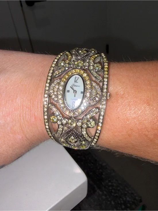 Stunning Geneva green, yellow and white Crystal Cuff Watch