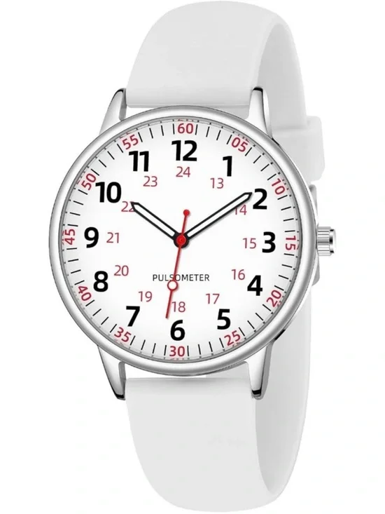 Women's White Analog Silicone Rubber Band Second Hand Nursing Waterproof Watch