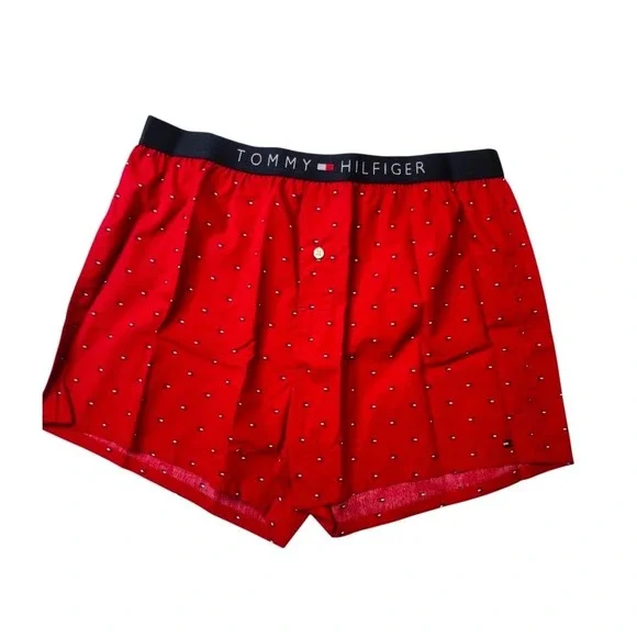 Tommy Hilfiger Men's Slim Fit Woven Boxer Short Red Size L