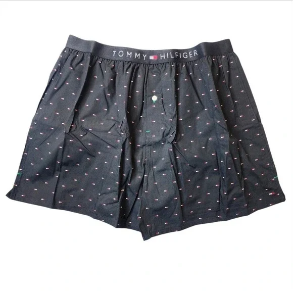 Tommy Hilfiger Men's One Woven Boxer Short Flag Tommy Black Size XL