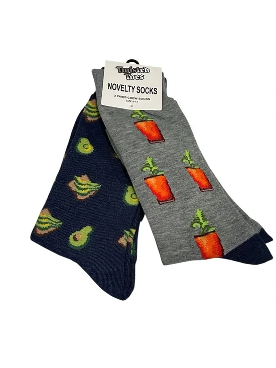 Twisted Toes Crew Socks Mens 8-13 NEW 2 Pair Bloody Mary Avocado Toast