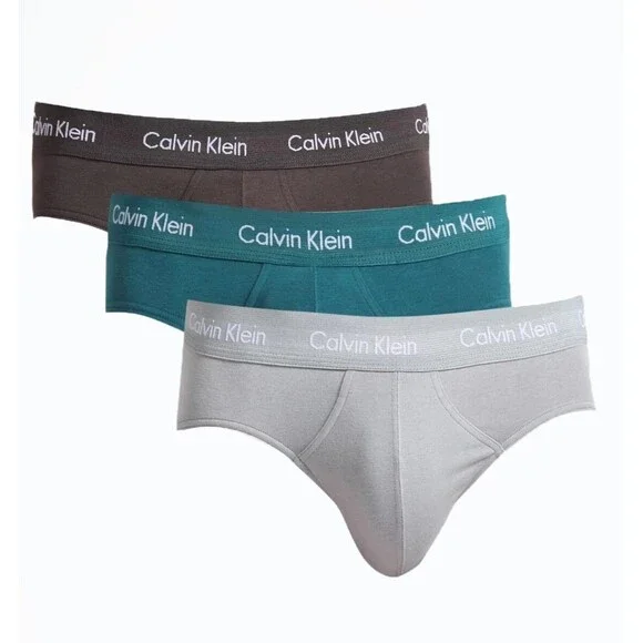 CALVIN KLEIN Hip Briefs Mens Large Grey 3-Pack Classic Fit Wicking Stretch Logo